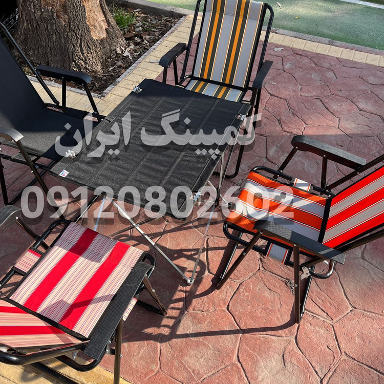 ست میز و صندلی تاشو مسافرتی ۴ نفره فومدار دسته مبلی با ۷ فنر